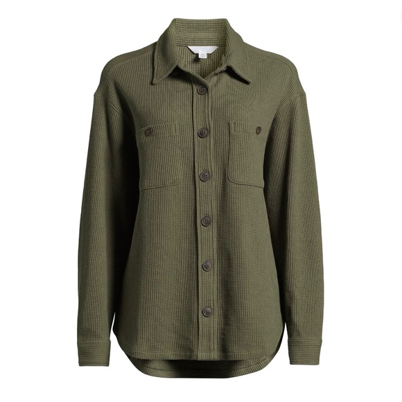 NWT Time and Tru Olive Button Down Shacket - Picture 8 of 10